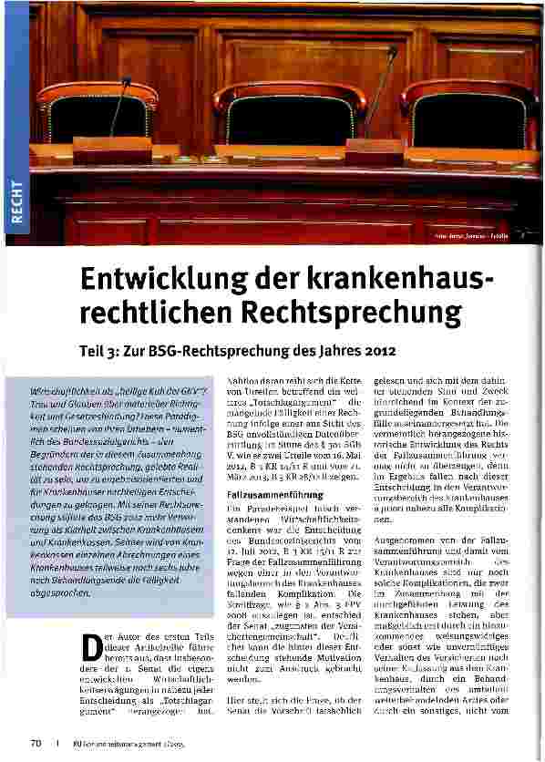 Vorschauseite 1: Entwicklung der krankenhaus rechtlichen Rechtsprechung Teil 3: Zur BSG-Rechtsprechung des Jahres 2012