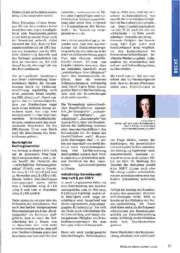 Vorschauseite 2: Entwicklung der krankenhaus rechtlichen Rechtsprechung Teil 3: Zur BSG-Rechtsprechung des Jahres 2012