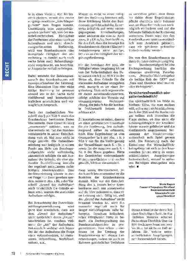 Vorschauseite 3: Entwicklung der krankenhaus rechtlichen Rechtsprechung Teil 3: Zur BSG-Rechtsprechung des Jahres 2012