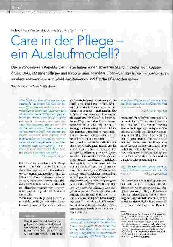 Vorschauseite 1: Care in der Pflege -ein Auslaufmodell?