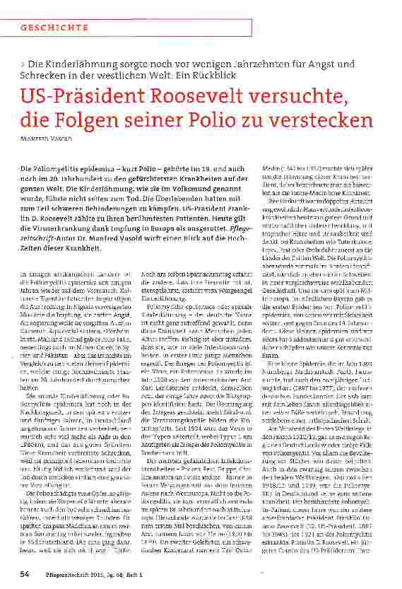 Vorschauseite 1: Die Kinderlähmung sorgte noch vor wenigen Jahrzehnten für Angst und Schrecken in der westlichen Welt: Ein Rückblick US-Präsident Roosevelt versuchte, die Folgen seiner Polio zu ve…