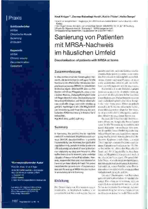 Vorschauseite 1: Sanierung von Patienten mit MRSA-Nachweis im häuslichen Umfeld