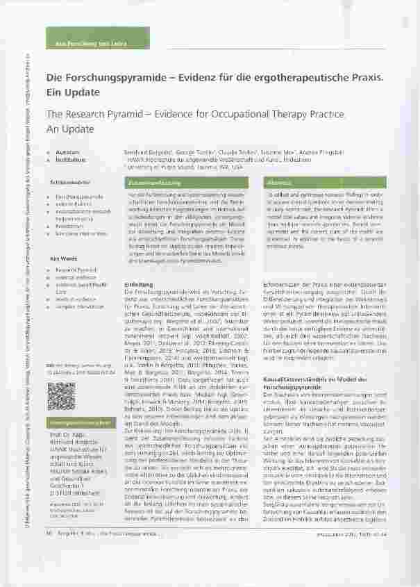 Vorschauseite 1: Die Forschungspyramide Evidenz für die ergotherapeutische Praxis. Ein Update
