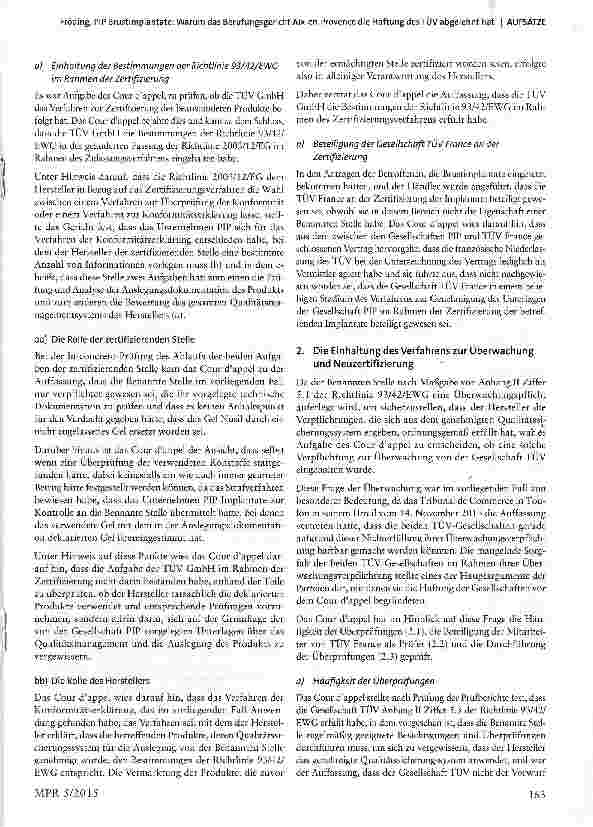 Vorschauseite 2: PIP Brustimplantate: Warum das Berufungsgericht Aix-en-Provence die Haftung des TÜV abgelehnt hat