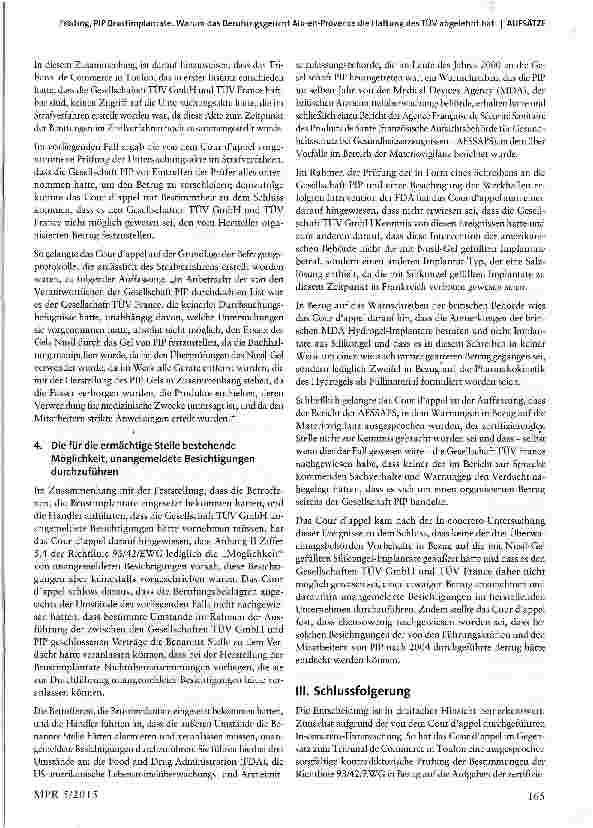 Vorschauseite 4: PIP Brustimplantate: Warum das Berufungsgericht Aix-en-Provence die Haftung des TÜV abgelehnt hat
