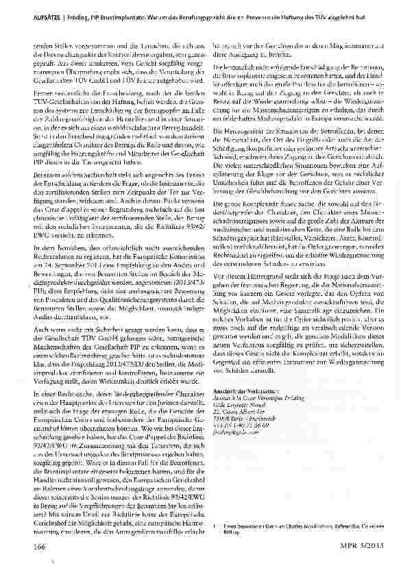 Vorschauseite 5: PIP Brustimplantate: Warum das Berufungsgericht Aix-en-Provence die Haftung des TÜV abgelehnt hat