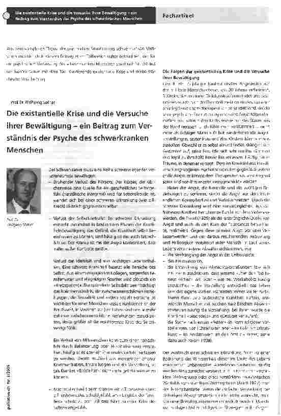 Vorschauseite 1: Die existentielle Krise und die Versuche ihrer Bewältigung - ein Beitrag zum Verständnis der Psyche des schwerkranken Menschen
