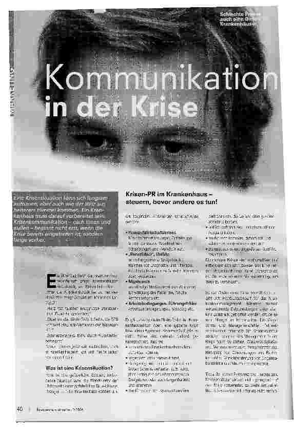 Vorschauseite 1: Kommunikation in der KriseKrisen-PR im Krankenhaus -steuern, bevor andere es tun!