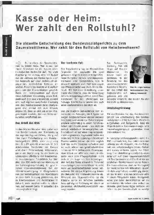 Vorschauseite 1: Kasse oder Heim: Wer zahlt den Rollstuhl?