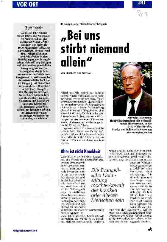Vorschauseite 1: Bei uns stirbt niemand allein Evangelische Heimstiftung Stuttgart