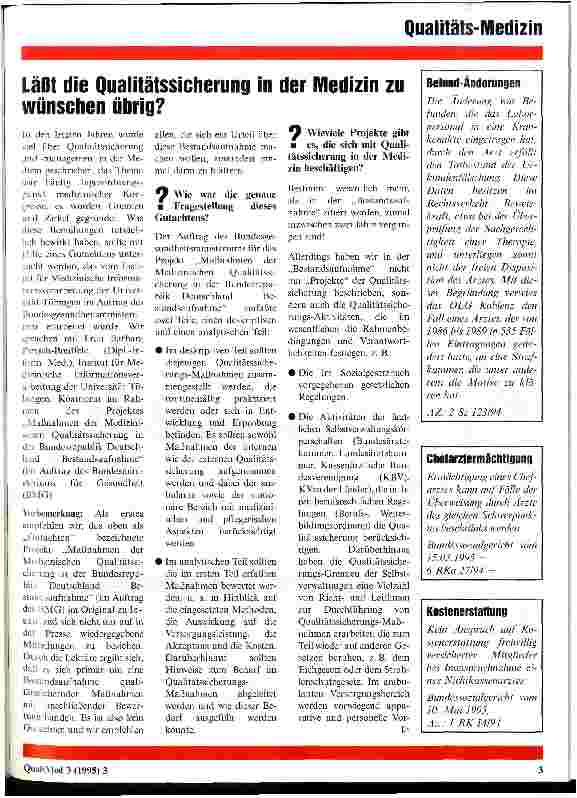 Vorschauseite 1: Läßt die Qualitätssicherung in der Medizin zu wünschen übrig? Interview mit einer Mitarbeiterin des Instituts für Medizinische Informationsverarbeitung
