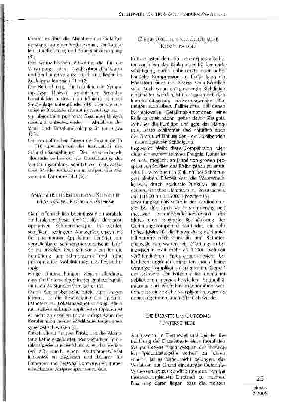 Vorschauseite 2: STELLENWERT DER THORAKALEN PERIDURALANAESTHESIE