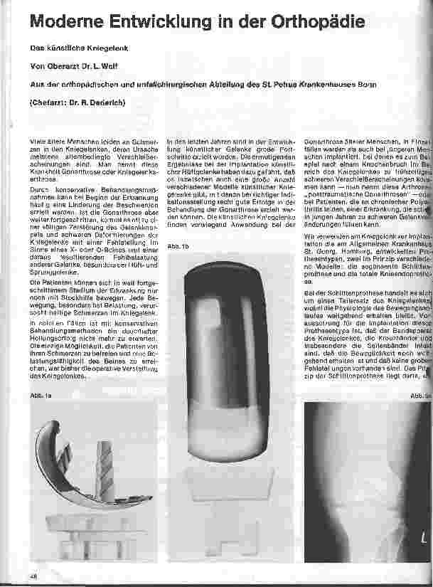Vorschauseite 1: Moderne Entwicklung in der Orthopädie Das künstliche Kniegelenk