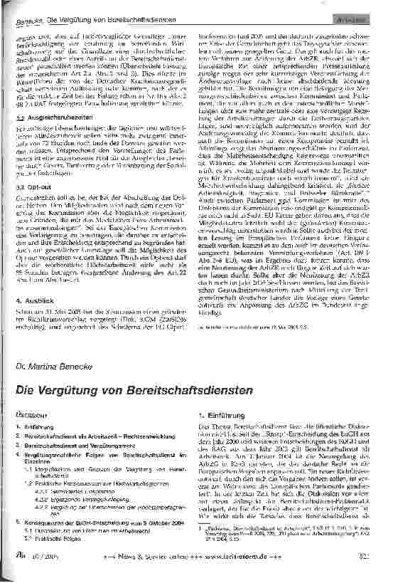 Vorschauseite 1: Die Vergütung von Bereitschaftsdiensten