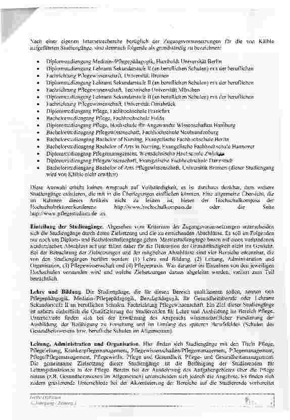 Vorschauseite 2: Die Grundständigkeit des Pflegestudiums Berufsausbildung als Hochschulzugangsvorraussetzung?