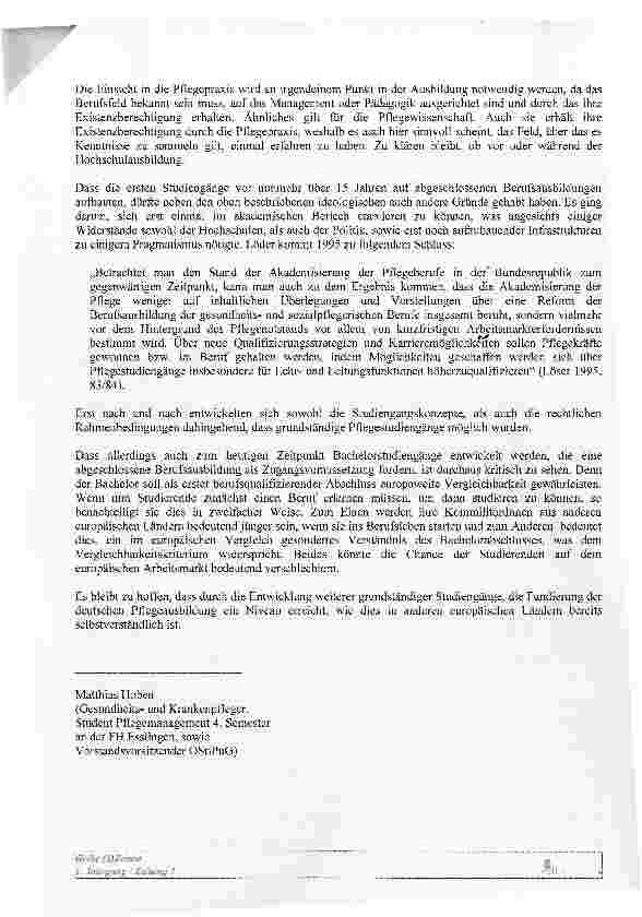Vorschauseite 5: Die Grundständigkeit des Pflegestudiums Berufsausbildung als Hochschulzugangsvorraussetzung?