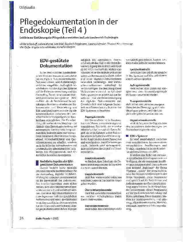 Vorschauseite 1: Pflegedokumentation in der Endoskopie (Teil 4)Leitlinie zur Einführung der Pflegedokumentation im Funktionsbereich Endoskopie