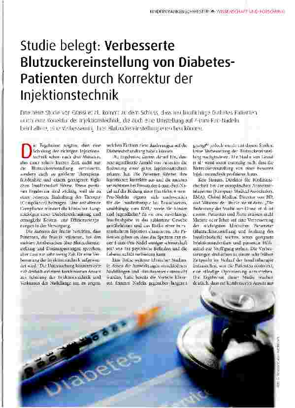 Vorschauseite 1: Studie belegt: Verbesserte Blutzuckereinstellung von Diabetes-Patienten durch Korrektur der Injektionstechnik