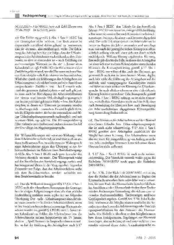 Vorschauseite 4: Zur Kürzung des Urlaubsabgeltungsanspruchs nach Ende der Elternzeit und nach Beendigung des Arbeitsverhältnisses