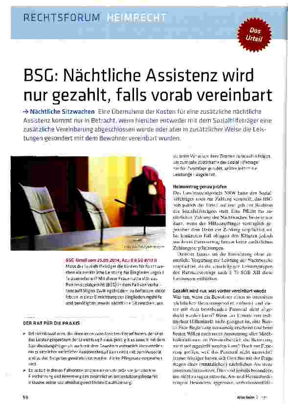 Vorschauseite 1: BSC: Nächtliche Assistenz wird nur gezahlt, falls vorab vereinbart
