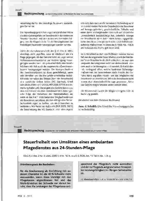 Vorschauseite 1: Steuerfreiheit von Umsätzen eines ambulanten Pflegedienstes aus 24-Stunden-Pflege