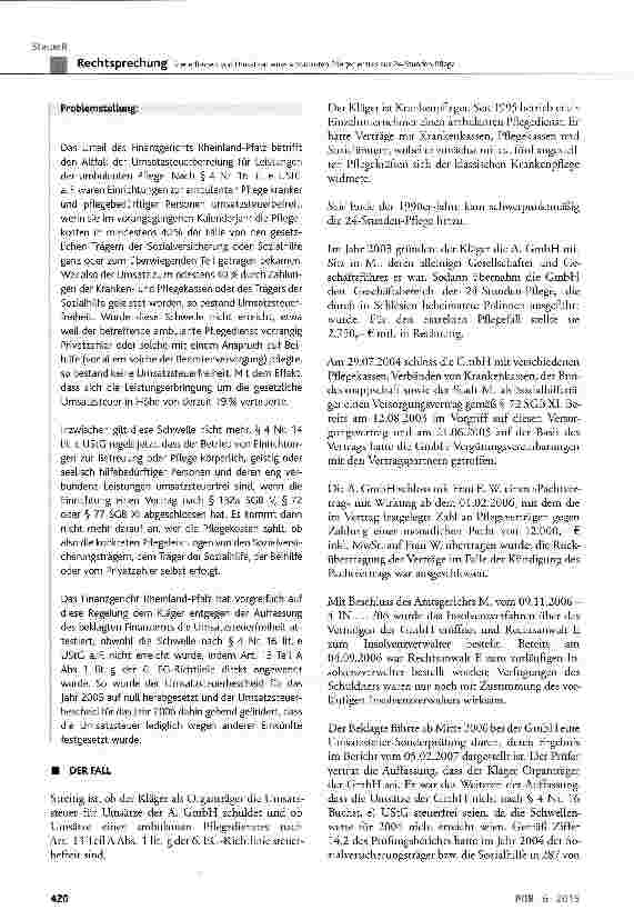Vorschauseite 2: Steuerfreiheit von Umsätzen eines ambulanten Pflegedienstes aus 24-Stunden-Pflege