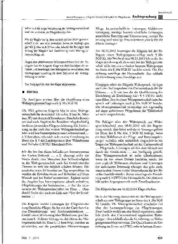 Vorschauseite 2: Kein Wohngruppenzuschlag bei fehlender Wählbarkeit des PflegedienstesSGB XI § 38a