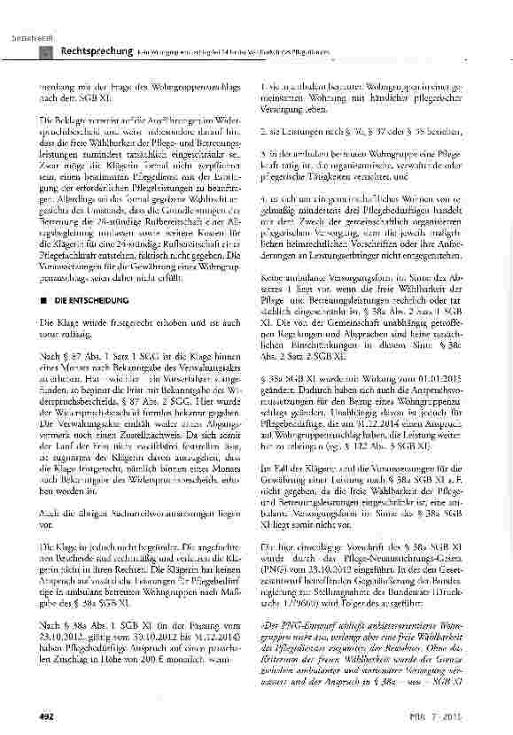 Vorschauseite 3: Kein Wohngruppenzuschlag bei fehlender Wählbarkeit des PflegedienstesSGB XI § 38a