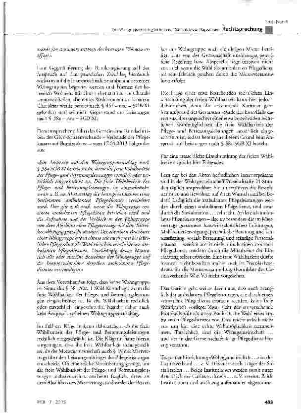 Vorschauseite 4: Kein Wohngruppenzuschlag bei fehlender Wählbarkeit des PflegedienstesSGB XI § 38a