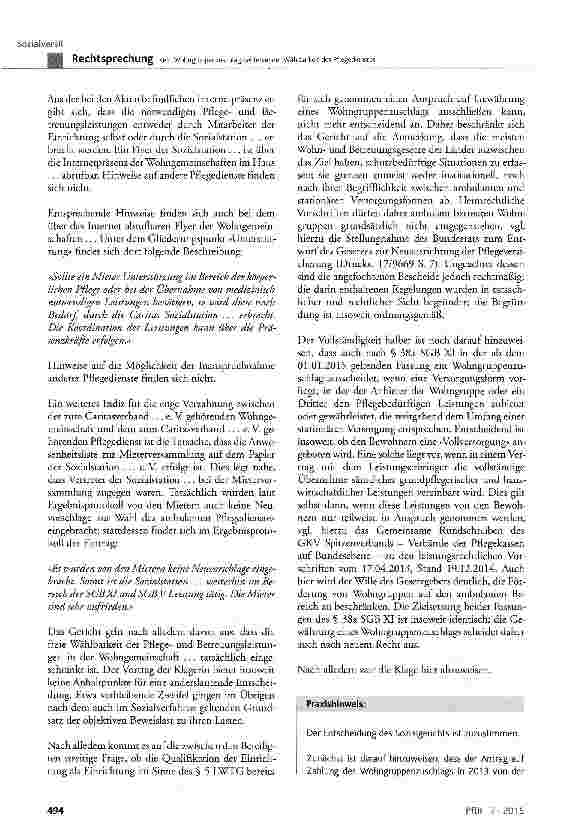 Vorschauseite 5: Kein Wohngruppenzuschlag bei fehlender Wählbarkeit des PflegedienstesSGB XI § 38a