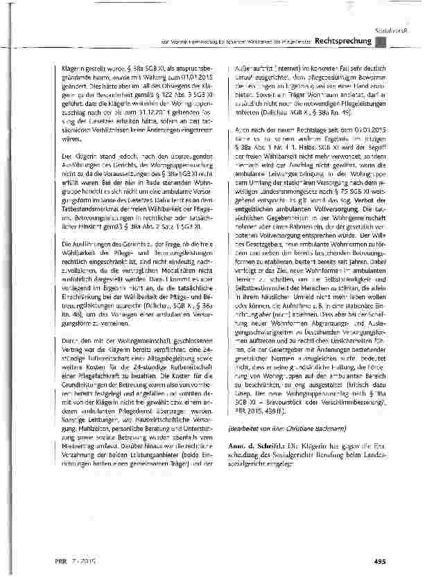 Vorschauseite 6: Kein Wohngruppenzuschlag bei fehlender Wählbarkeit des PflegedienstesSGB XI § 38a