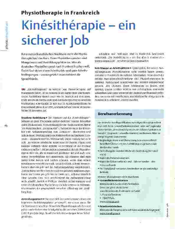 Vorschauseite 1: Physiotherapie in Frankreich Kinesitherapie - ein sicherer Job