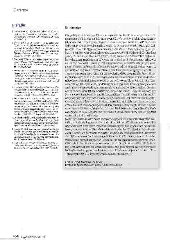 Vorschauseite 3: Statement nordamerikanischer Experten zur Prävention der Closthdium difficile-Infektion