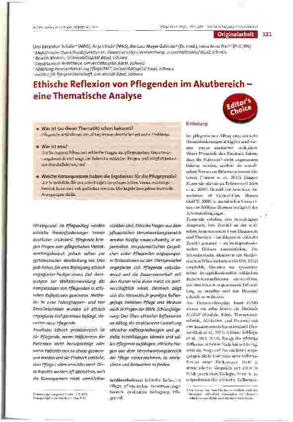 Vorschauseite 1: Ethische Reflexion von Pflegenden im Akutbereich -eine Thematische Analyse