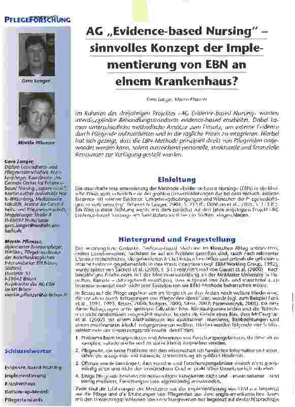 Vorschauseite 1: AG Evidence-based Nursing sinnvolles Konzept der Implementierung von EBN an einem Krankenhaus?