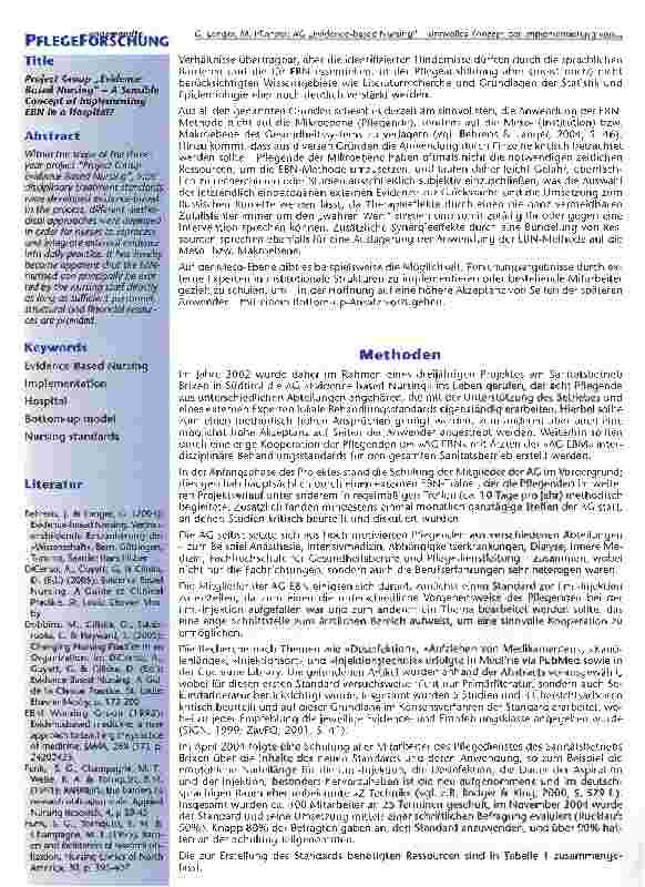 Vorschauseite 2: AG Evidence-based Nursing sinnvolles Konzept der Implementierung von EBN an einem Krankenhaus?