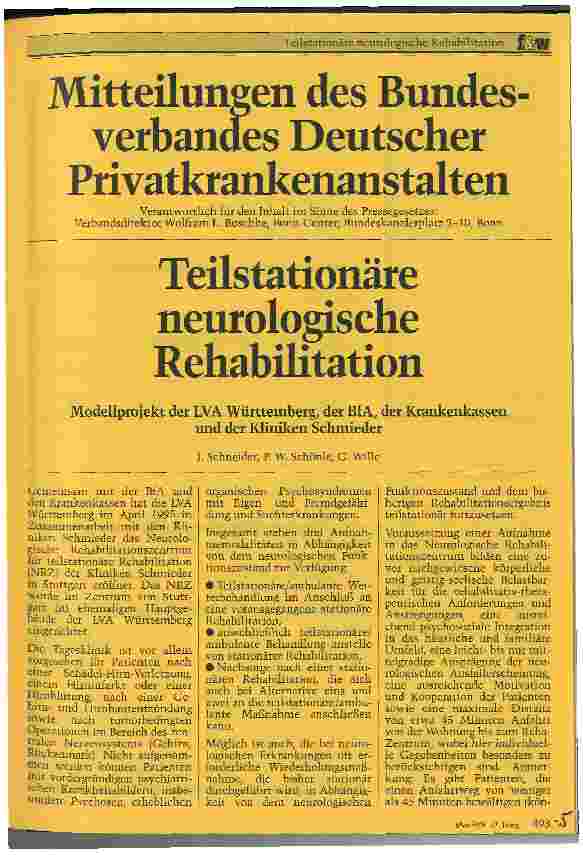 Vorschauseite 1: Teilstationäre neurologische Rehabilitation Modellprojekt der LVA Württemberg, der BfA, der Krankenkassen und der Kliniken-Schmieder