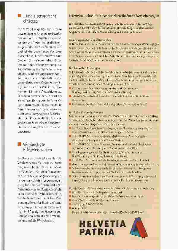 Vorschauseite 2: Reserve für die späten Jahre: terzAvita cardinale