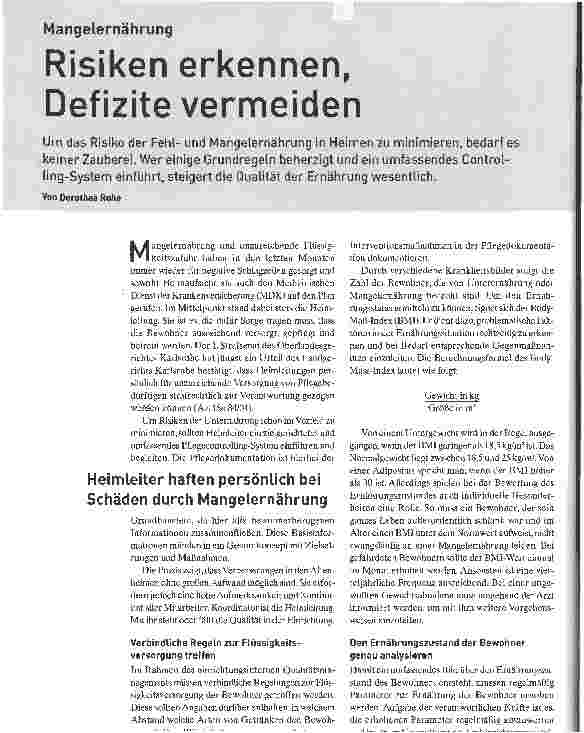 Vorschauseite 1: MangelernährungRisiken erkennen, Defizite vermeiden