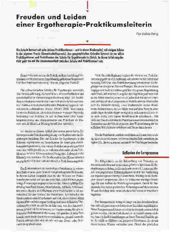 Vorschauseite 1: Freuden und Leideneiner Ergotherapie-Praktikumsleiterin