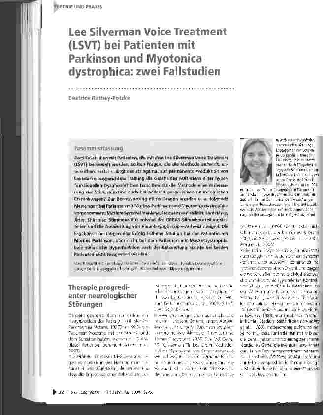 Vorschauseite 1: Lee Silverman Voice Treatment (LSVT) bei Patienten mit Parkinson und Myotonica dystrophica: zwei Fallstudien