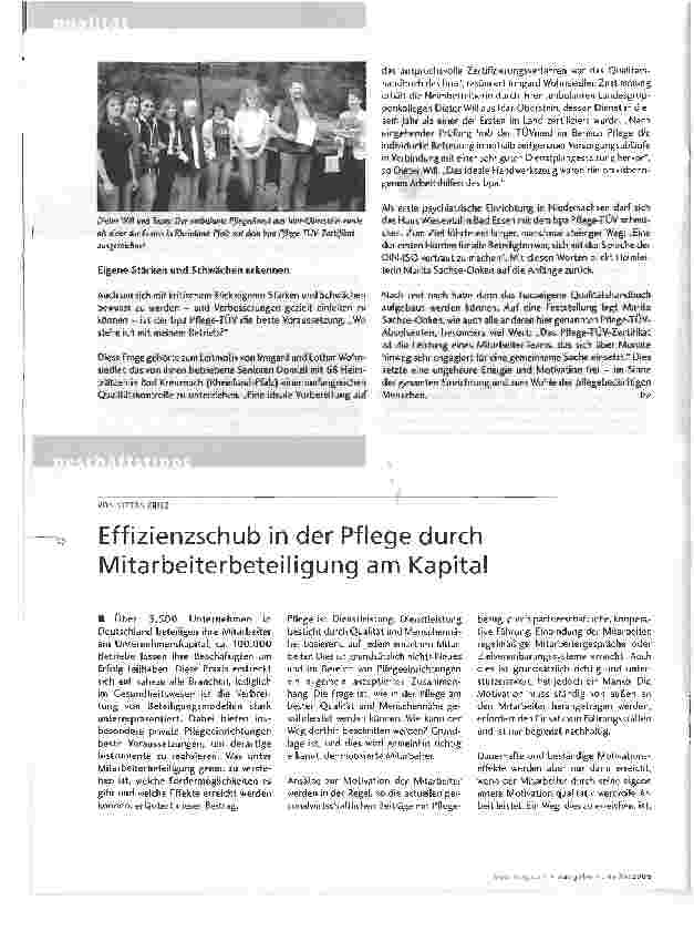 Vorschauseite 1: Effizienzschub in der Pflege durch Mitarbeiterbeteiligung am Kapital