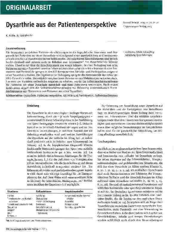 Vorschauseite 1: Dysarthrie aus der Patientenperspektive