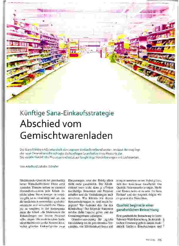 Vorschauseite 1: Künftige Sana-Einkaufsstrategie Abschied vom Gemischtwarenladen