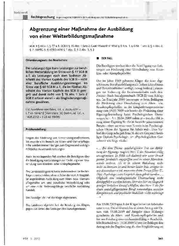 Vorschauseite 1: Abgrenzung einer Maßnahme der Ausbildung von einer Weiterbildungsmaßnahme