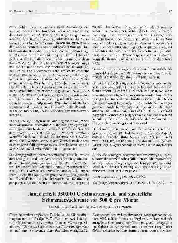 Vorschauseite 1: Junge erhält 350.000 € Schmerzensgeld und zusätzliche Schmerzensgeldrente von 500 € pro Monat