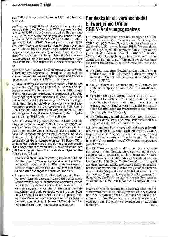 Vorschauseite 5: Gesundheitsreform 2000 Gespräch Seehofer - DKG am 31.Januar/1. Februar 1995 Drei Kernpunkte der künftigen Krankenhausreform