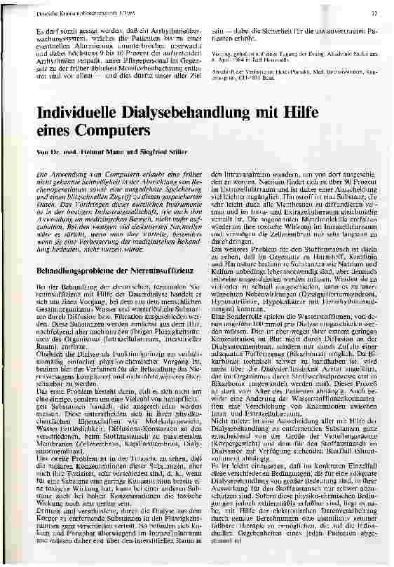 Vorschauseite 1: Individuelle Dialysebehandlung mit Hilfe eines Computers