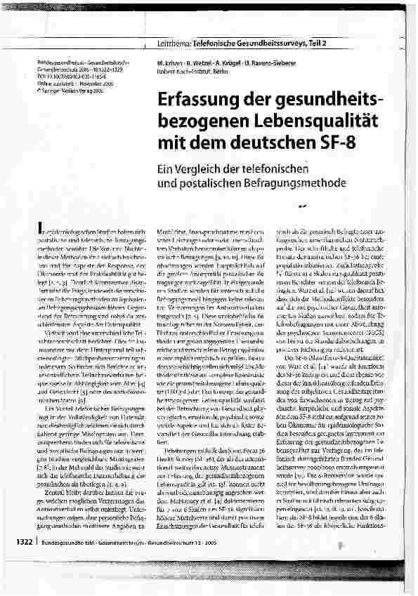 Vorschauseite 1: Erfassung der gesundheitsbezogenen Lebensqualität mit dem deutschen SF-8