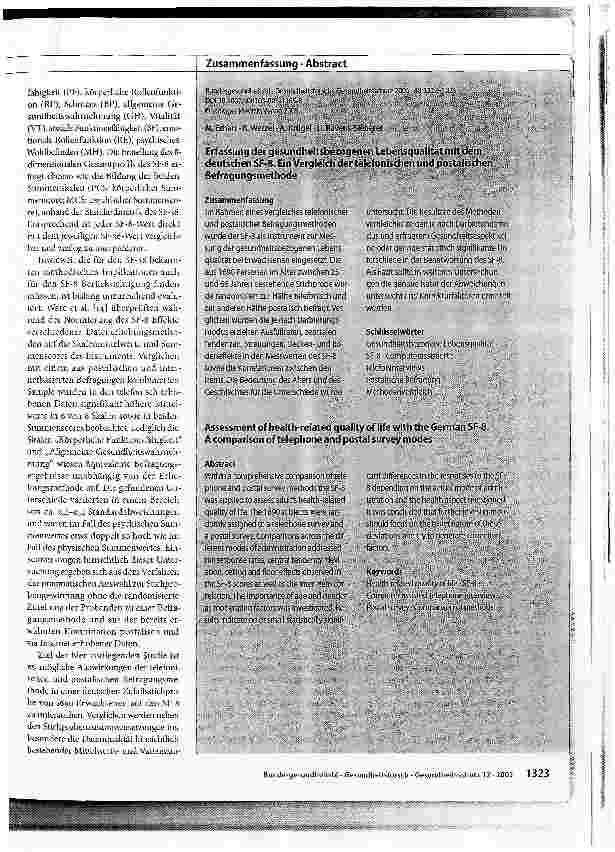 Vorschauseite 2: Erfassung der gesundheitsbezogenen Lebensqualität mit dem deutschen SF-8